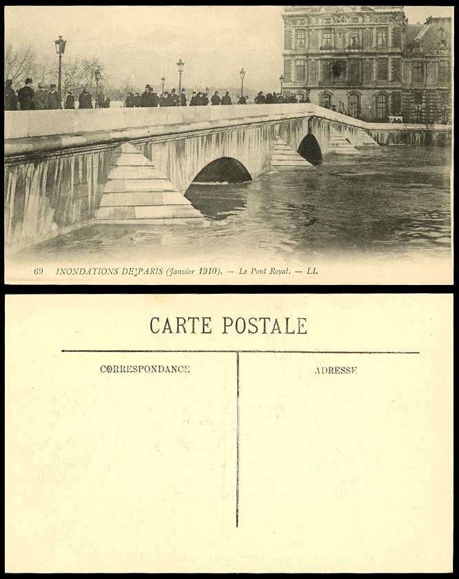 PARIS FLOOD Inondations Janvier 1910 Old Postcard Le Pont Royal Bridge L.L. 69