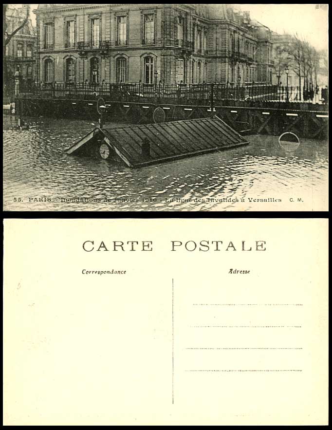 PARIS FLOOD 1910 Old Postcard La Ligne des Invalides a Versailles - Railway Line