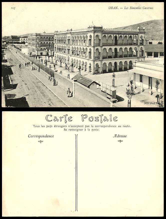 Algeria Old Postcard ORAN Military Barracks Street Scene, Les Nouvelles Casernes