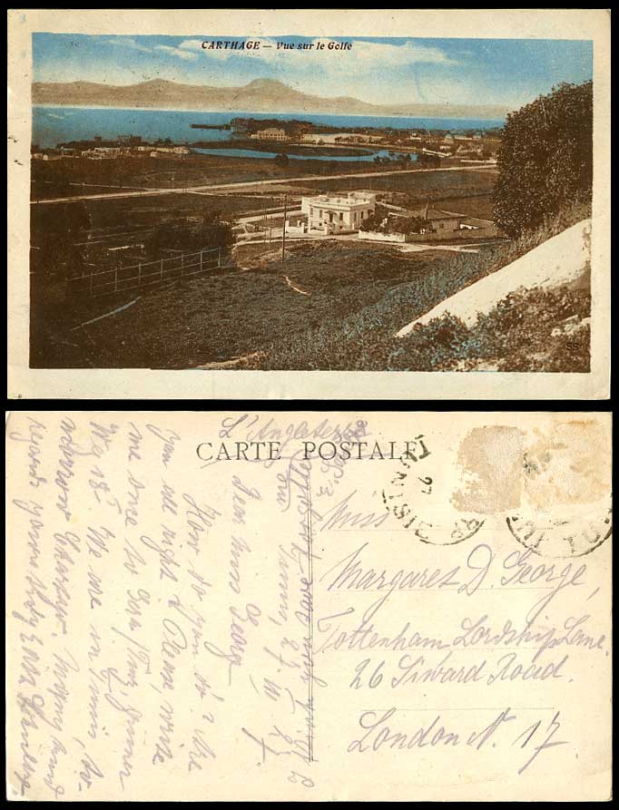 Tunisia 1927 Old Postcard Carthage, Vue sur le Golfe Gulf View, Panorama Tunisie