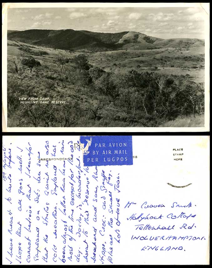 South Africa Old Postcard Hluhluwe Camp Reserve View from Camp Hills Mountains