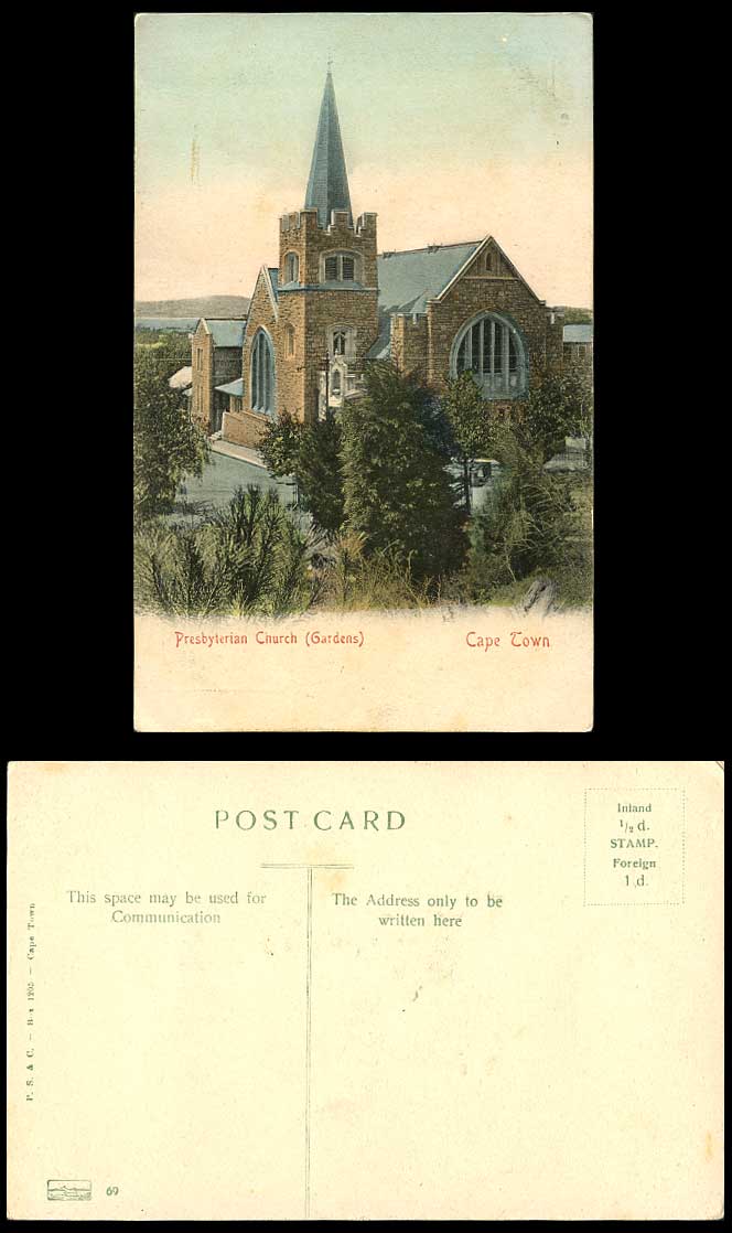 South Africa Old Hand Tinted Postcard Presbyterian Church, Gardens, P.S. & C. 69