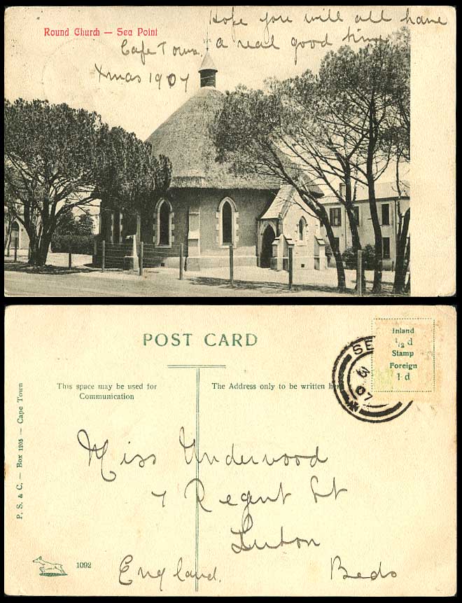 South Africa Cape Town ROUND CHURCH SEA POINT CP 1907 Old Postcard P.S.& C. 1092