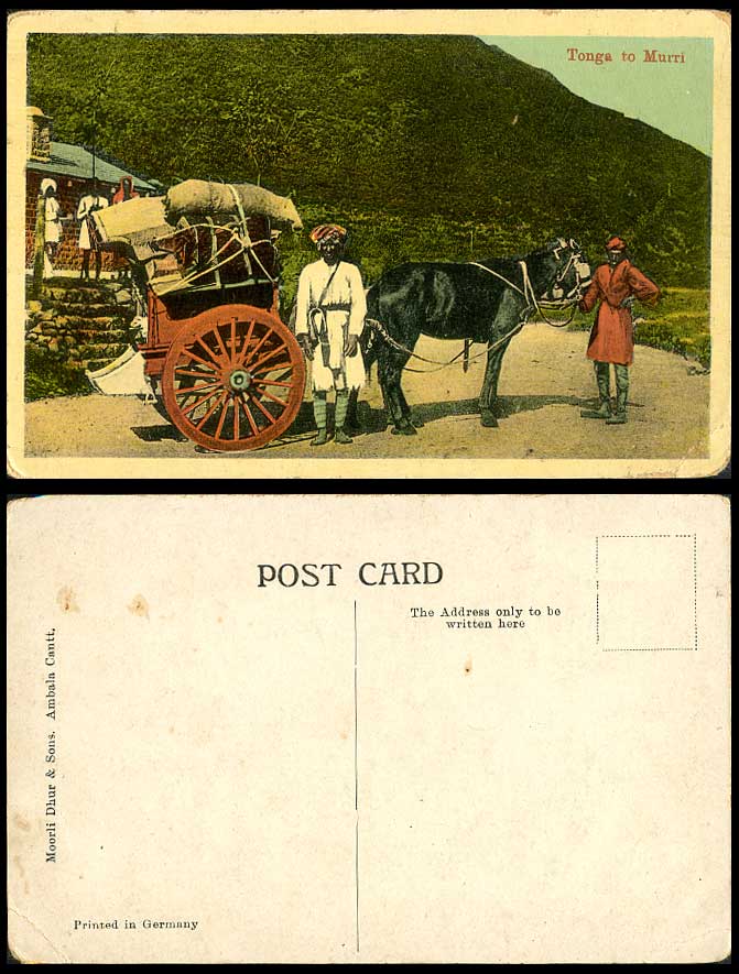 Pakistan Old Colour Postcard Tonga to Murri Murree Horse Drawn Cart Wagon, India