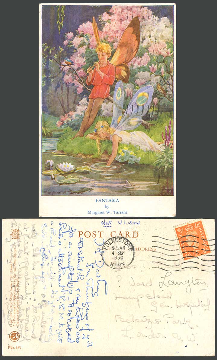 Margaret W Tarrant 1950 Old Postcard Fantasia In Arcady Fairies Waterlilies Fish