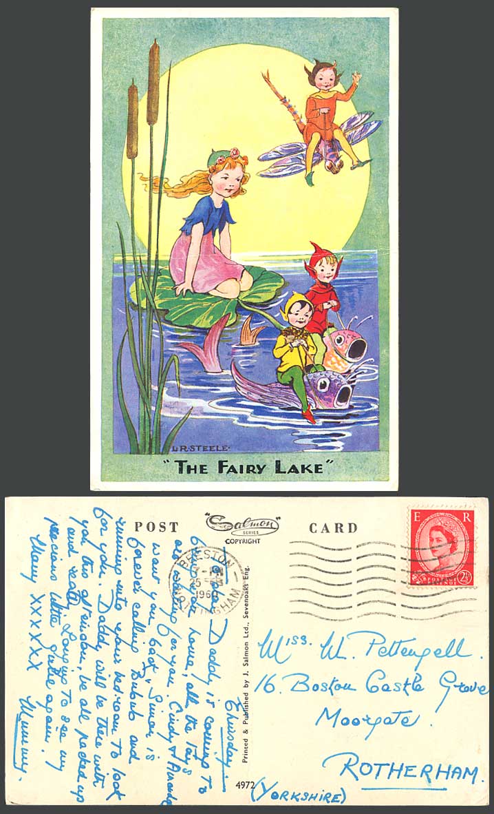 Lorna L. Steele 1960 Old Postcard The Fairy Lake, Girl Elf Elves, Fish Dragonfly