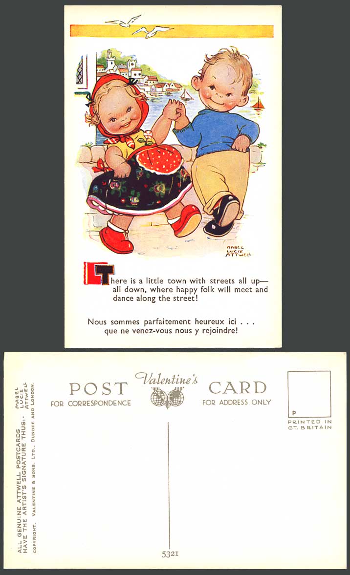 MABEL LUCIE ATTWELL Old Postcard Happy Folk Meet and Dance Along The Street 5321
