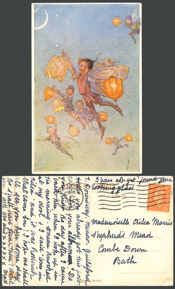 Margaret W. Tarrant 1944 Old Postcard Starlight Fairies Lanterns Moon Fairy Star