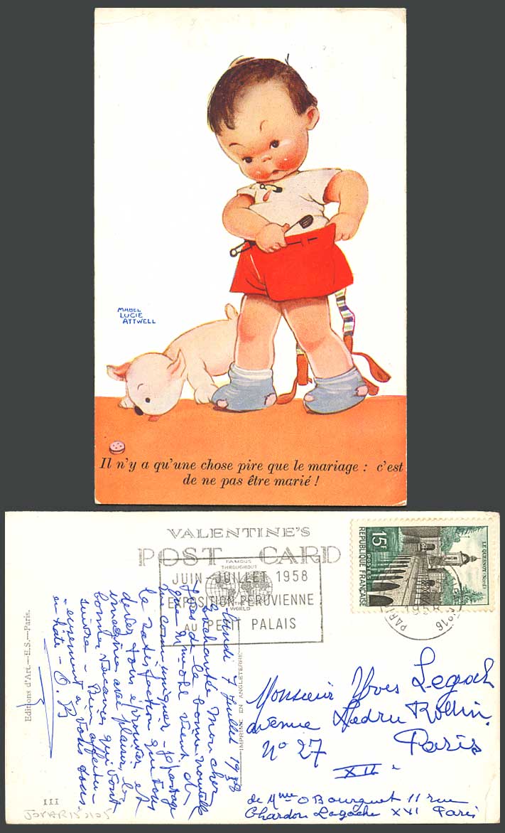 MABEL LUCIE ATTWELL 1958 Old Postcard French Caption Not Married - Worse Dog 111