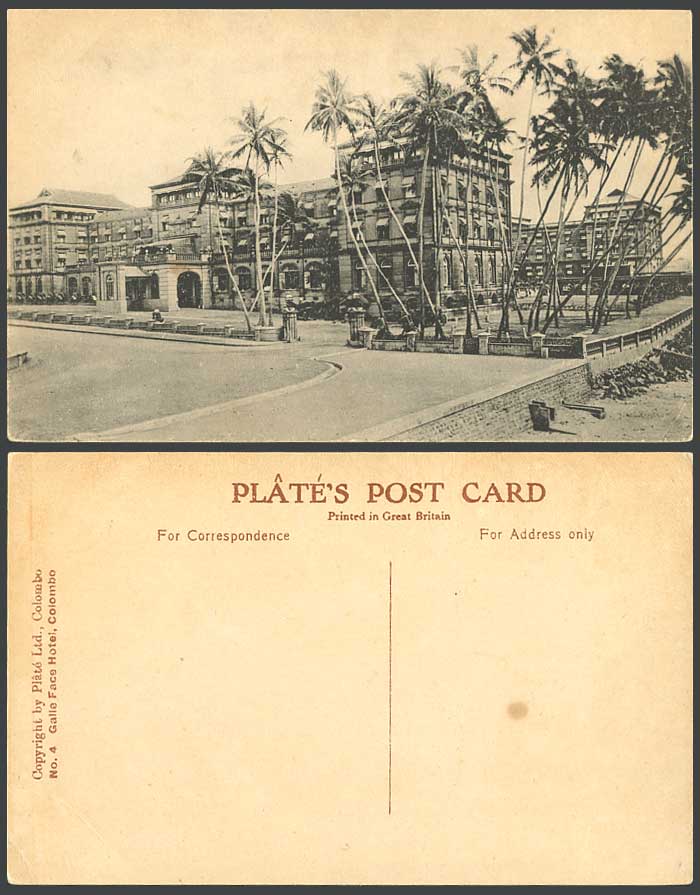 Ceylon Old Postcard Galle Face Hotel Colombo Palm Trees Street Scene Beach Plate