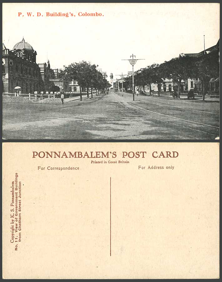 Ceylon Old Postcard P.W.D. Building's Colombo Government Chatham Street Junction