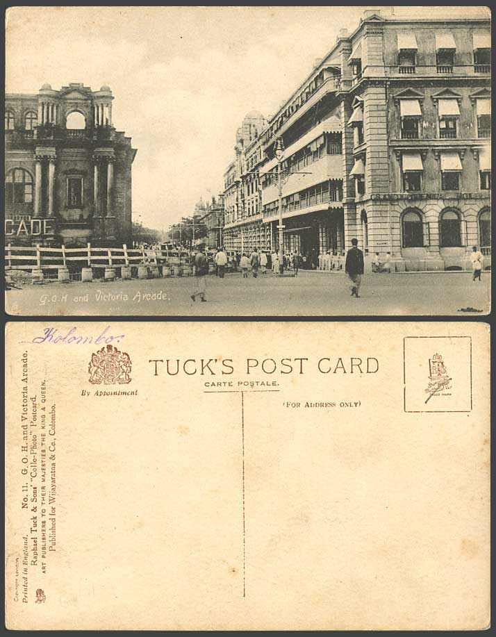 Ceylon Tuck's 11 Old Postcard G.O.H. Victoria Arcade Grand Oriental Hotel Street
