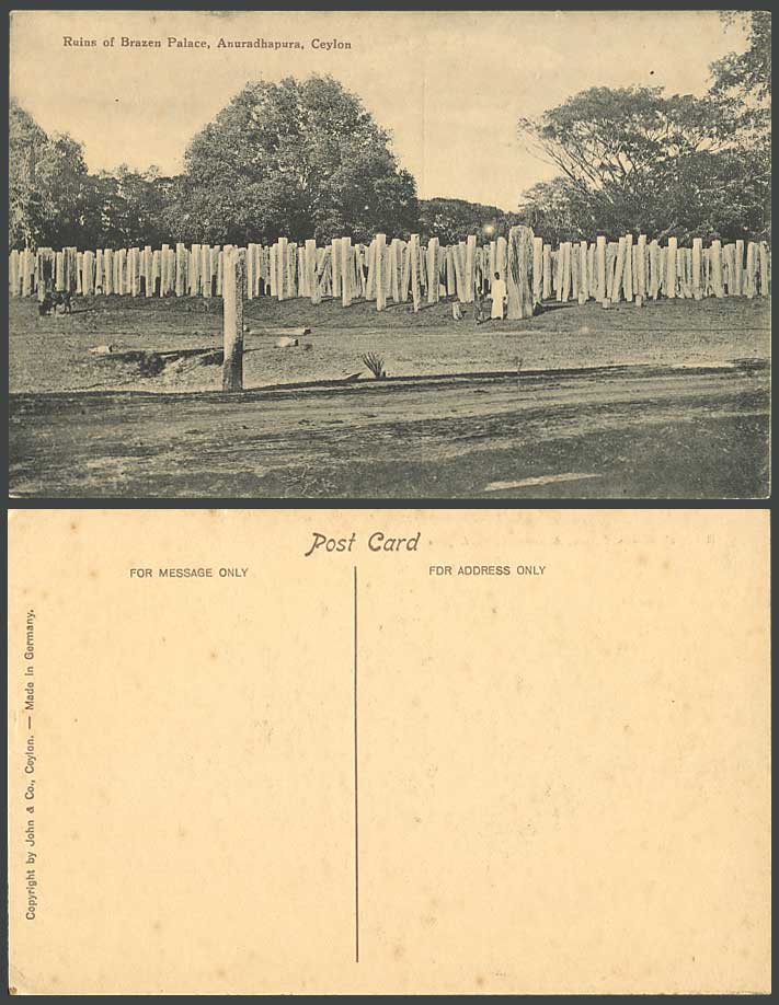 Ceylon Old Postcard Ruins of Brazen Palace Anuradhapura Native Man Boy John & Co