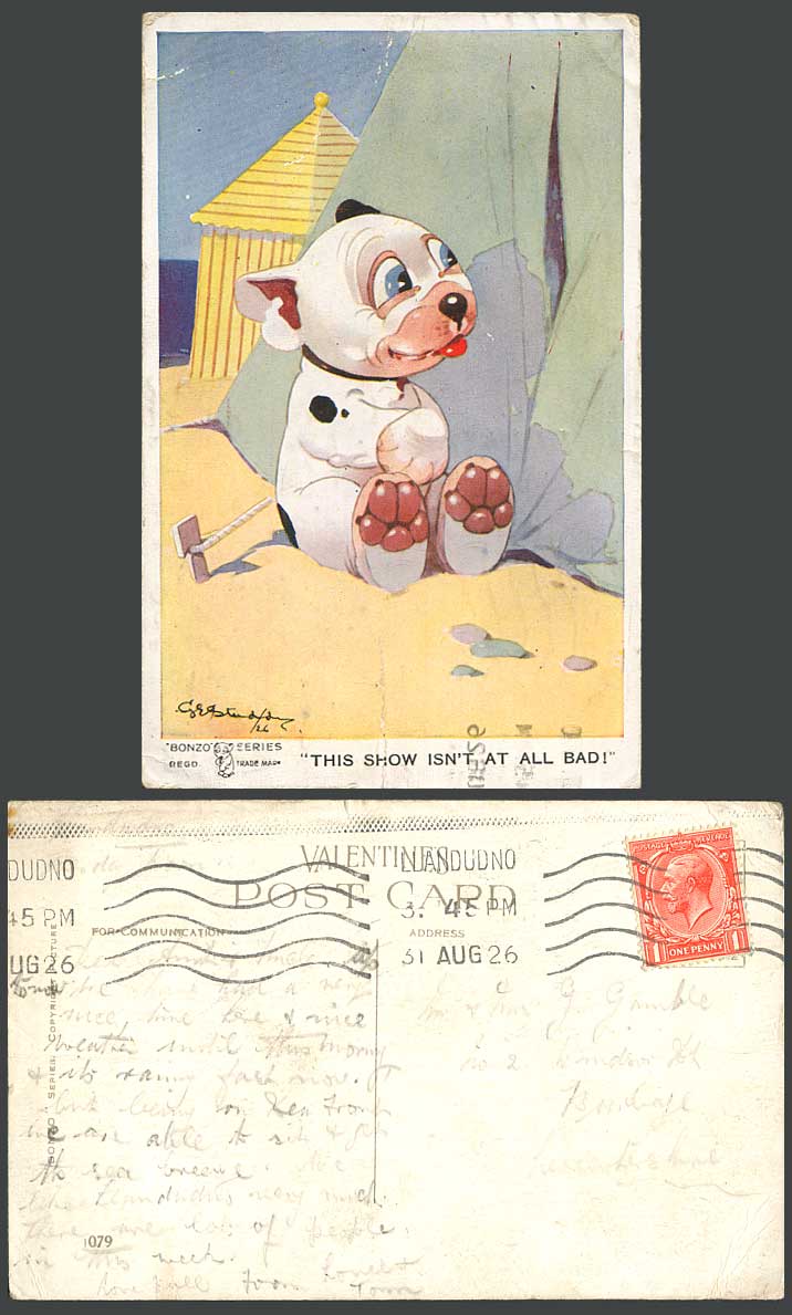 BONZO DOG G.E. Studdy 1926 Old Postcard This Show isn't at all Bad! Beach N.1079