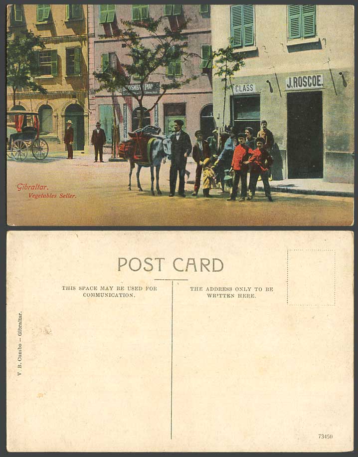 Gibraltar Old Postcard VEGETABLE SELLERS Donkey Boys Street Piano Class J Roscoe