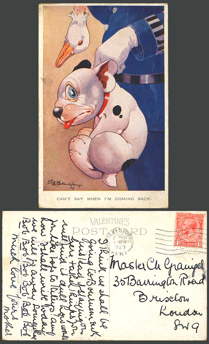 BONZO DOG GE Studdy 1929 Old Postcard Can't Say When I Come Back. Police No.1256