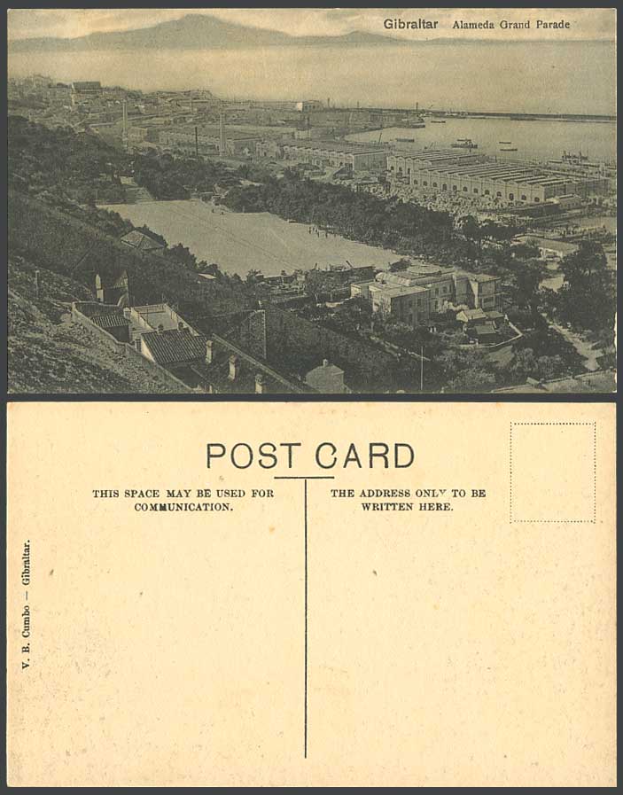 Gibraltar Old Postcard Alameda Grand Parade Harbour Ship Boats Panorama VB Cumbo