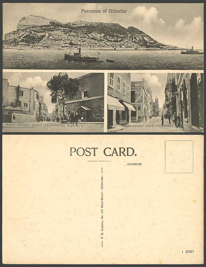 Gibraltar Old Postcard Panorama Main Street from Casemates Square Cafe Universal