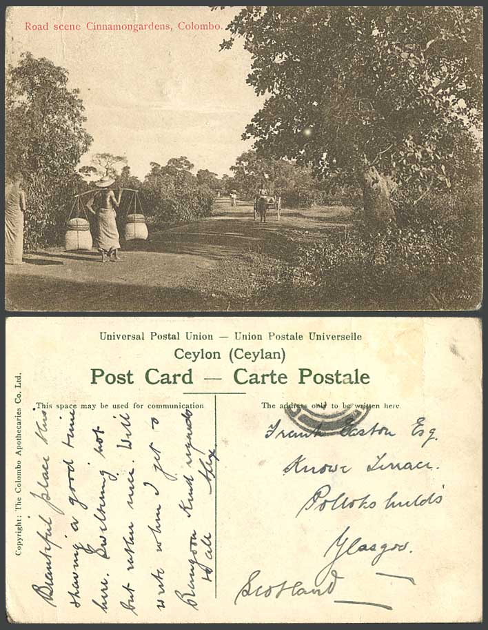 Ceylon Old Postcard Road Scene, Cinnamongardens Cinnamon Garden, Colombo, Coolie