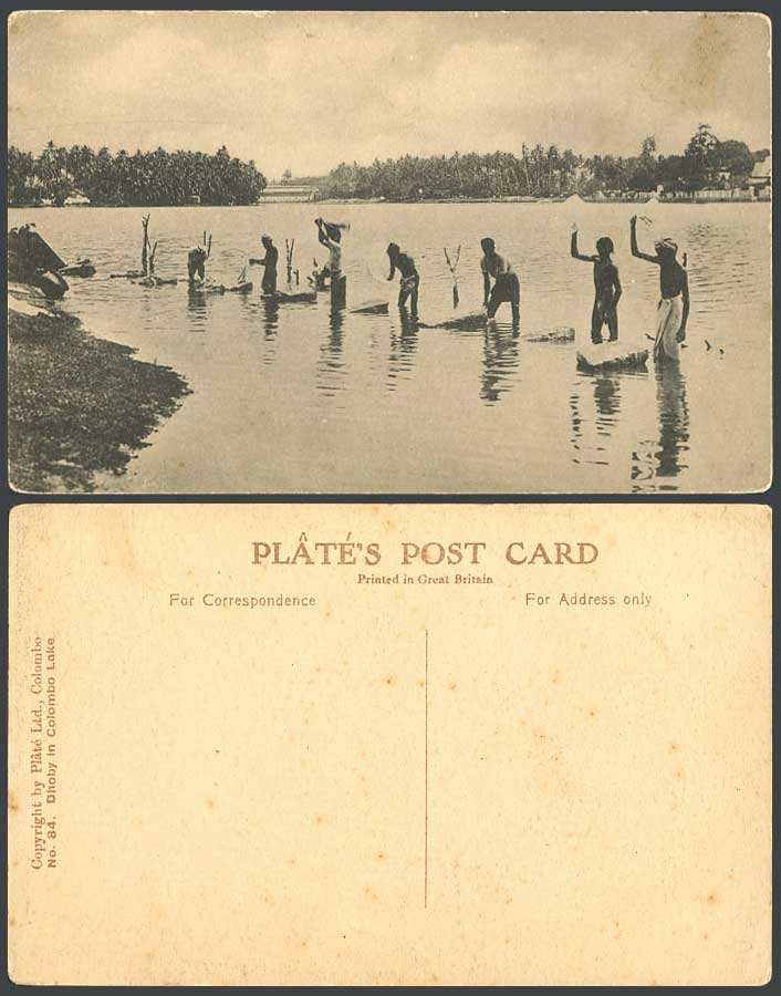 Ceylon Old Postcard Dhoby in Colombo Lake Dhobies Native Washermen at Work Plate