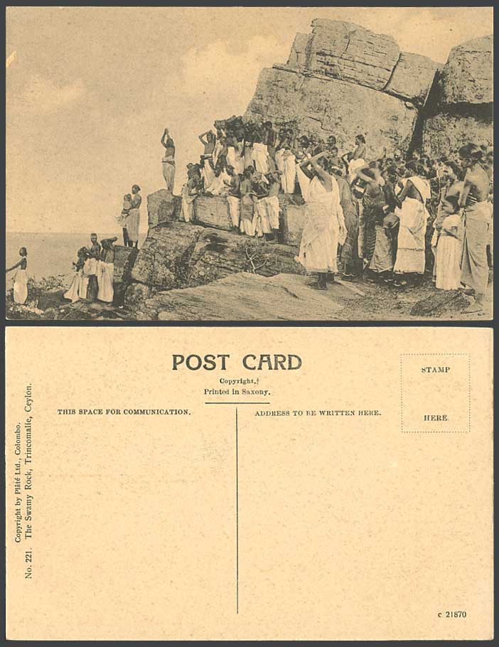 Ceylon Old Postcard The Swamy Rock, Trincomalie Native Prayers Group Trincomalee
