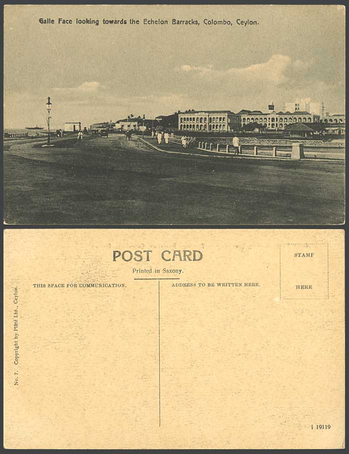 Ceylon Old Postcard Galle Face Looking towards Echelon Barracks, Colombo, Street