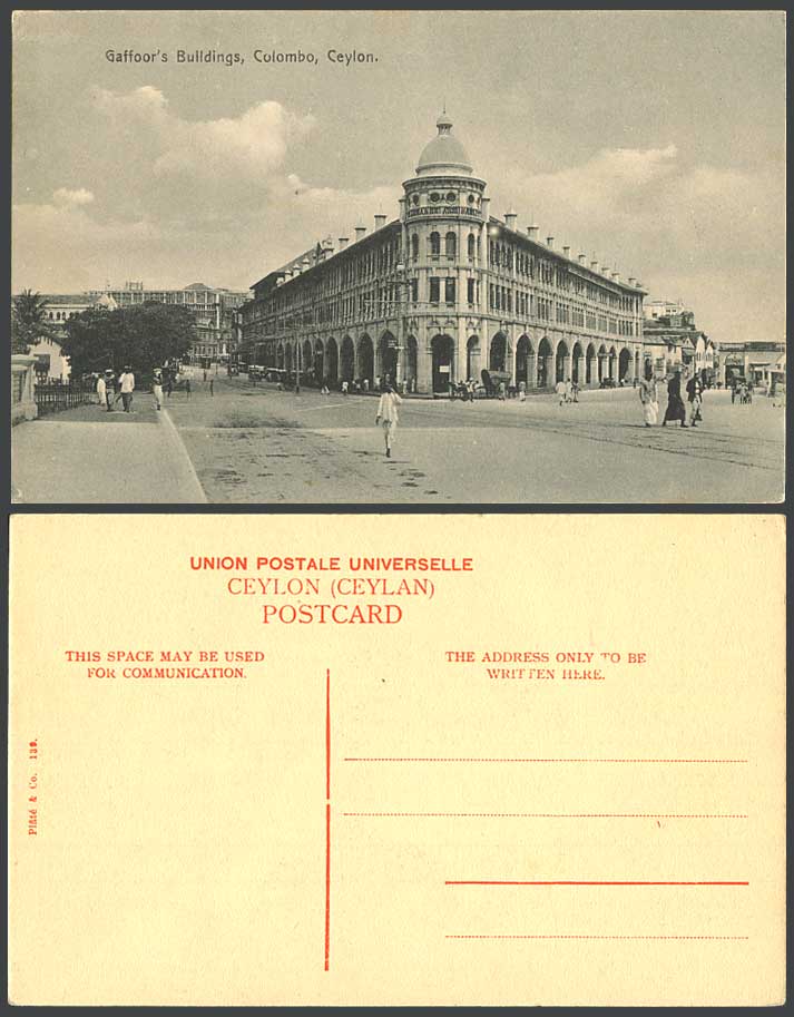 Ceylon Old Postcard Gaffoor's Building Colombo Street Scene Rickshaw Coolie TRAM