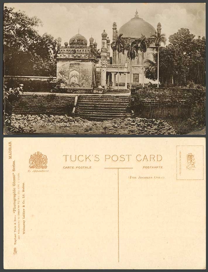 India Old Tuck's Postcard Tipu Tippu's Tomb Triplicane, Madras, Steps Palm Trees