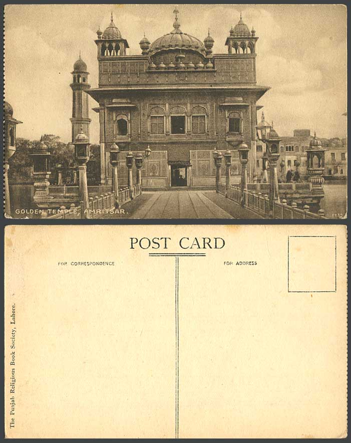 India Old Postcard Golden Temple for Sikhs, Amritsar, Darbar Sahib Punjab Bridge
