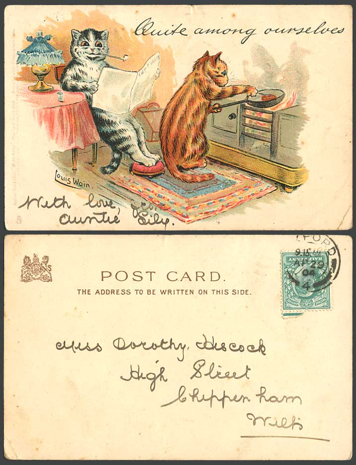 Louis Wain Artist Signed Cats Quite Among Ourselves Write Away 1904 Old Postcard