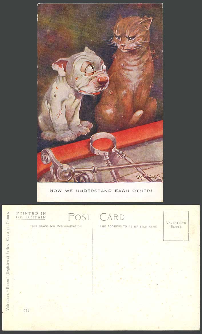 BONZO DOG G.E. Studdy Old Postcard Cat Kitten, Now We understand each other! 917