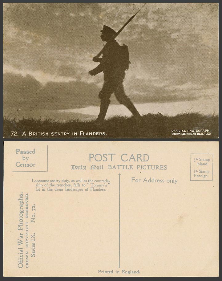 WW1 Daily Mail Old Postcard A BRITISH SENTRY IN FLANDERS, Soldier Tommy on Duty