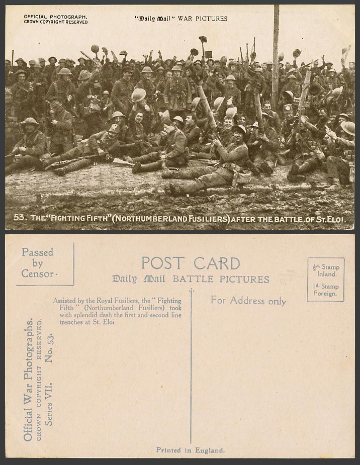 WW1 Daily Mail Old Postcard Fighting Fifth Northumberland Fusiliers BTL St. Eloi