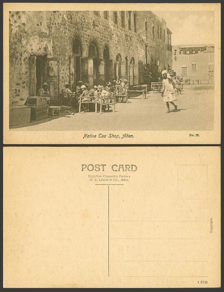 Aden Native Tea Shop Yemen Old Postcard Street Scene M.S. Lehem & Co. Aden No.28