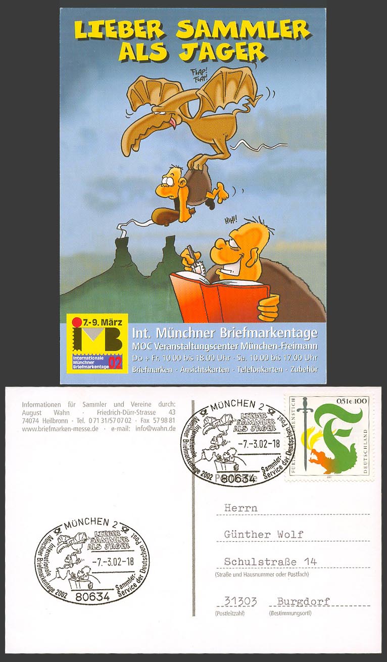 International Munchner Stamp Days, Flying Dragon Bird 2002, Advertising Postcard