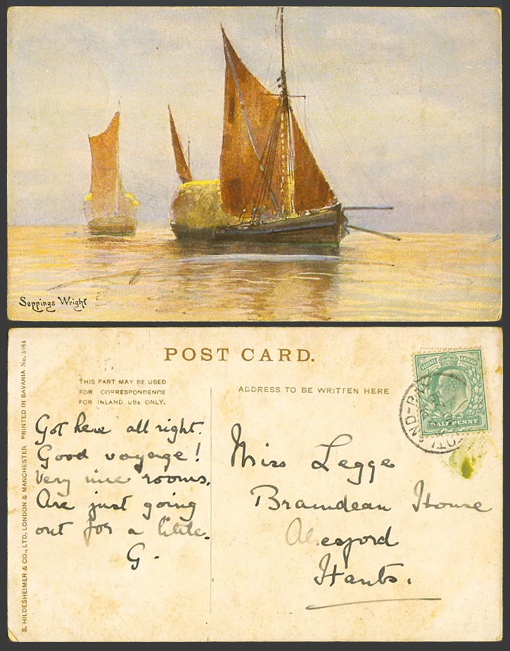 Henry Charles Seppings Wright Artist Signed Sailing Boats Ships ART Old Postcard