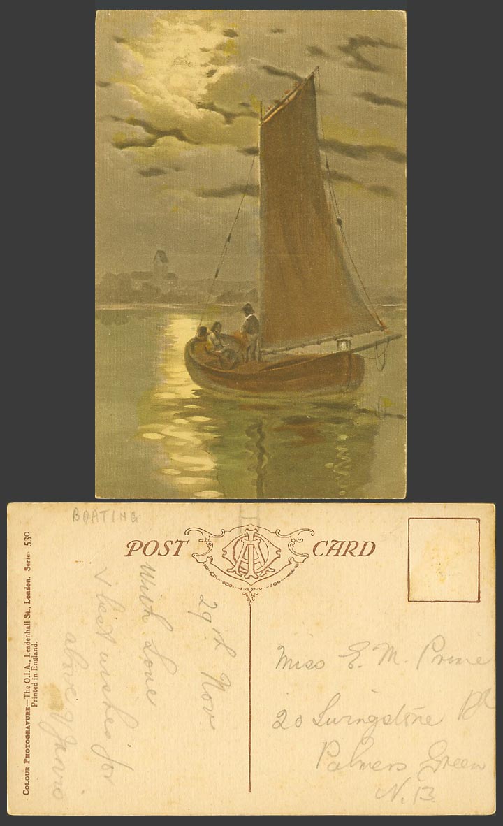Sailing Boat Vessel Boating Shipping Art Artist Drawn Vintage Old Color Postcard