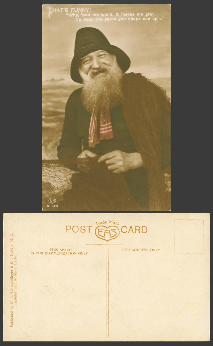 Fisherman with Fishing Net Hat Smile That's Funny Old Real Photo Colour Postcard