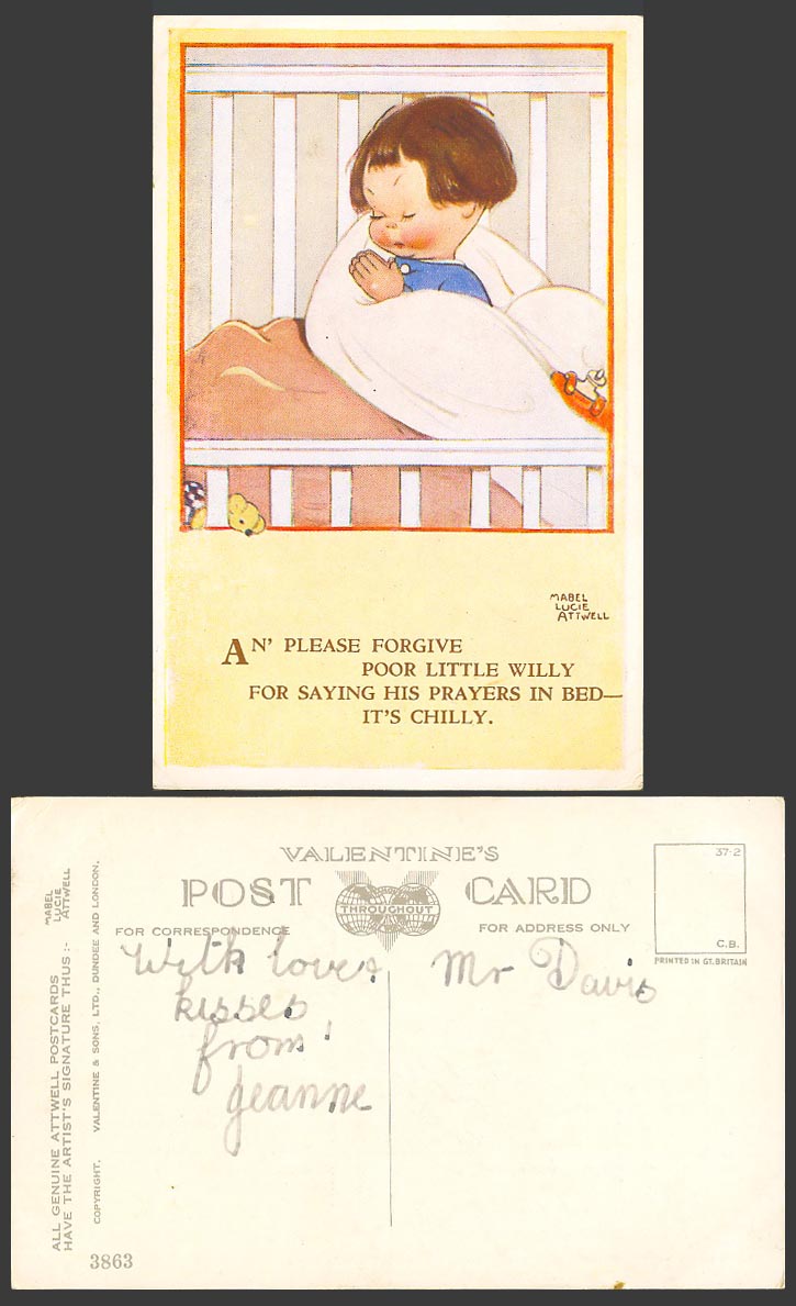 MABEL LUCIE ATTWELL Old Postcard Forgive Poor Willy Saying Prayers In Bed N.3863