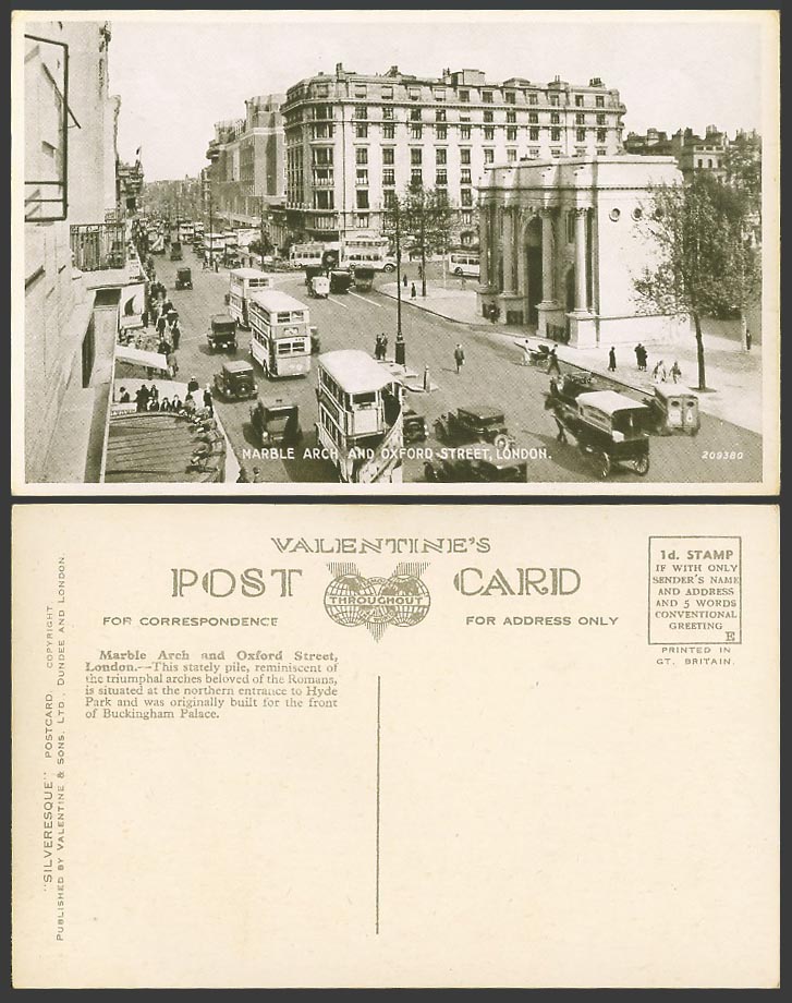 London Old Postcard Marble Arch and Oxford Street Scene - Entrance to Hyde Park