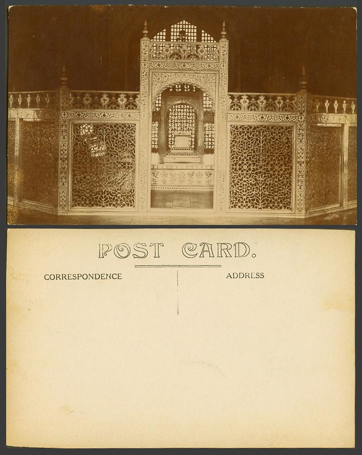 India Old R. Photo Postcard Marble Screen Grille, TAJ MAHAL Agra Mughal Taj Mahl