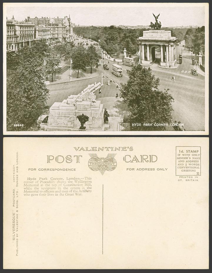 London Old Postcard Hyde Park Corner Wellington Arch ConstitutionHill Piccadilly