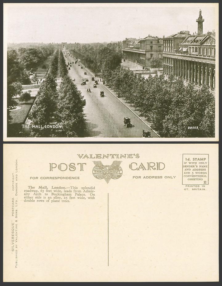 London Old Postcard The Mall, Street Scene - Admiralty Arch to Buckingham Palace