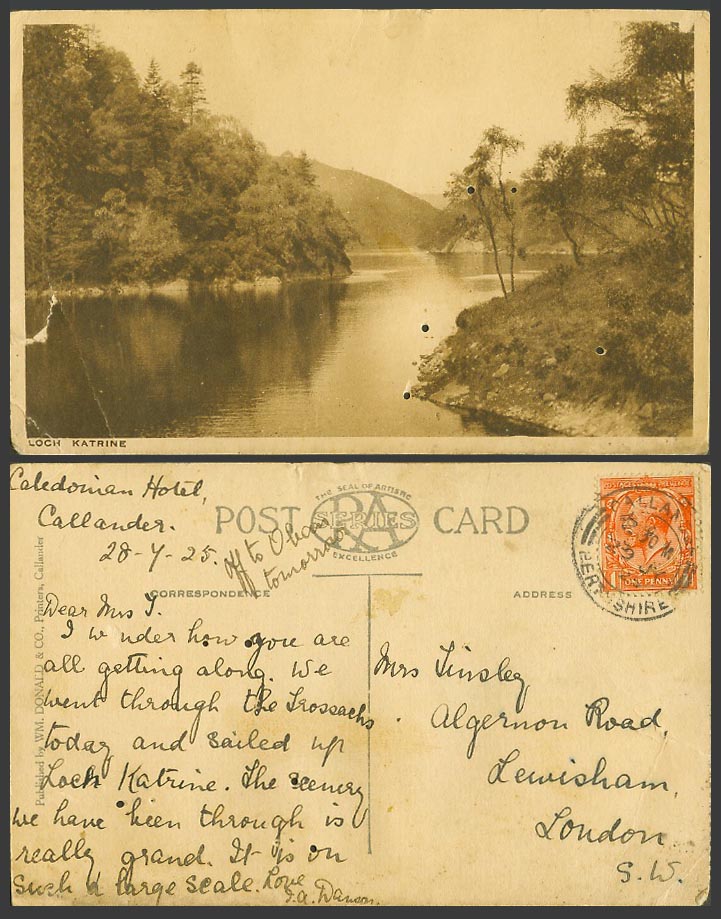 Loch Katrine Lake Scene Panorama Stirling KG5 1/2d 1925 Old Postcard RA Series