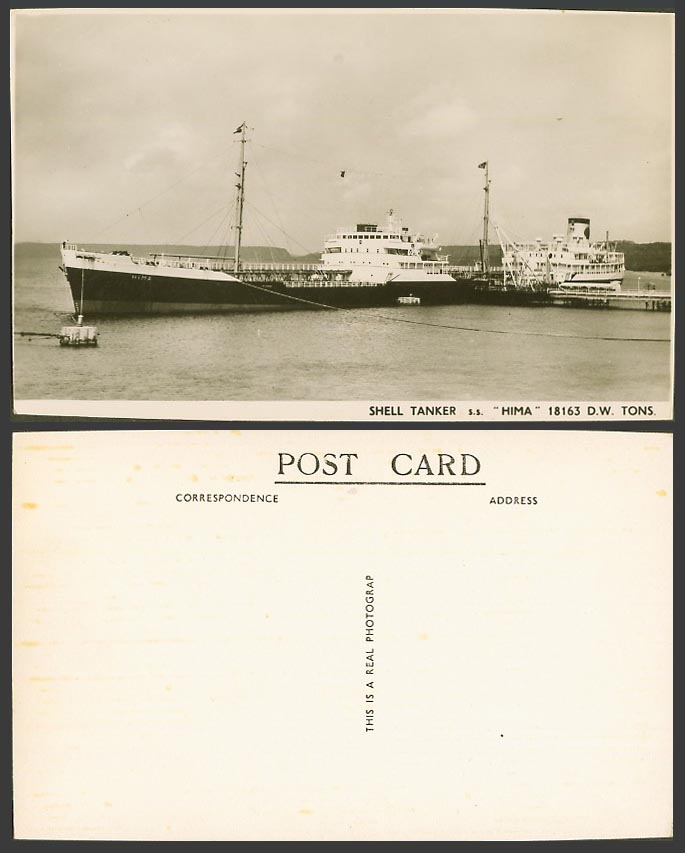 Shell Tanker S.S. HIMA Steam Ship Steamer 18163 D W Tons Old Real Photo Postcard