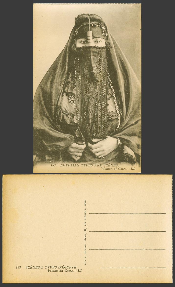 Egypt Old Postcard Native Veiled Egyptian Woman of Cairo Femme du Caire L.L. 153