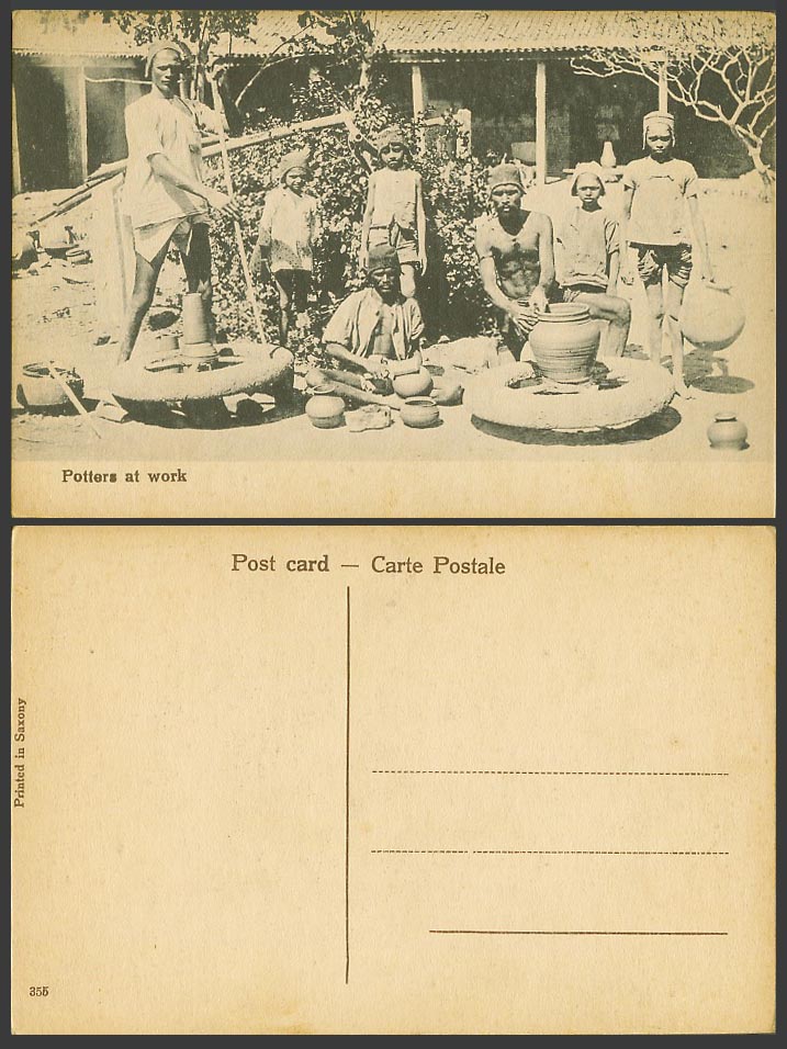 India Old Postcard Native Indian Potters at Work, Wheel Throwing, Girls, Pottery
