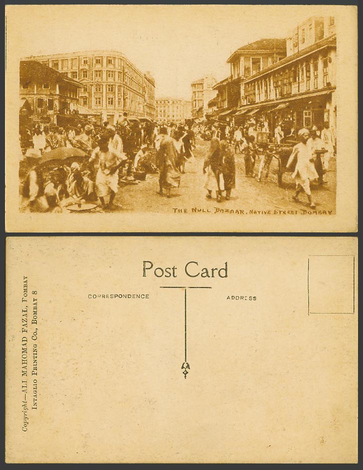 India Old Postcard Null Bazar Bombay, Native Street Scene Market Sellers Vendors