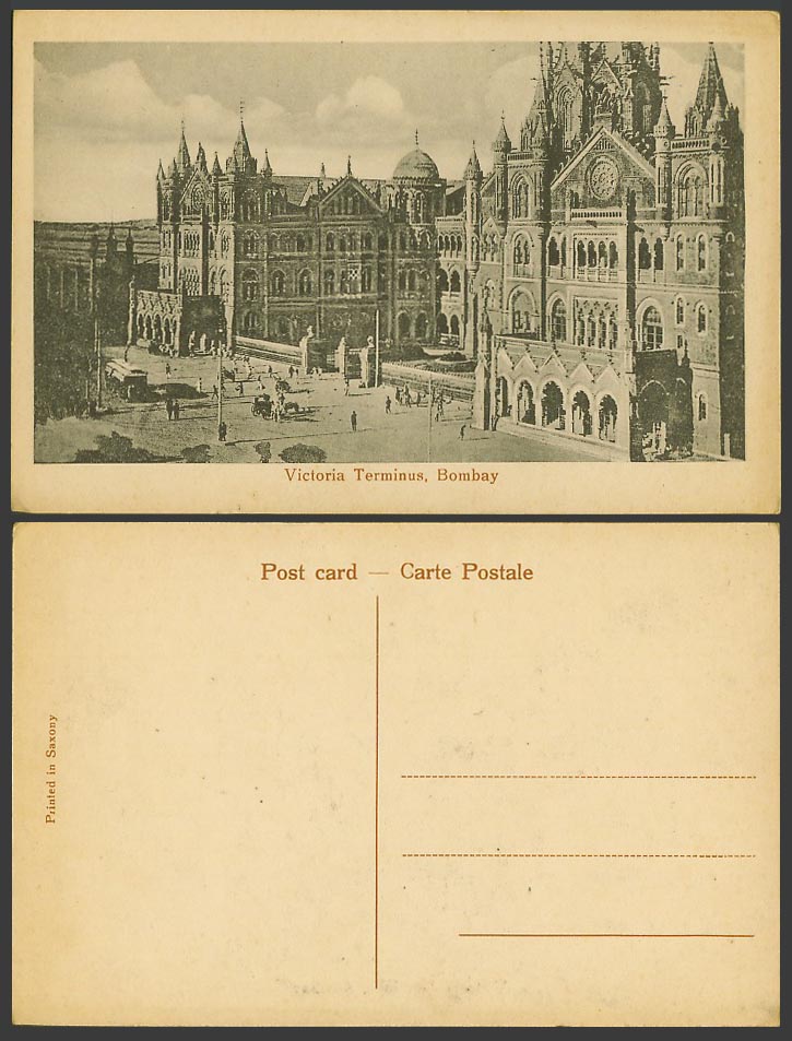 India Old Postcard Victoria Terminus G.I.P Ry Railway Station TRAM Street Bombay