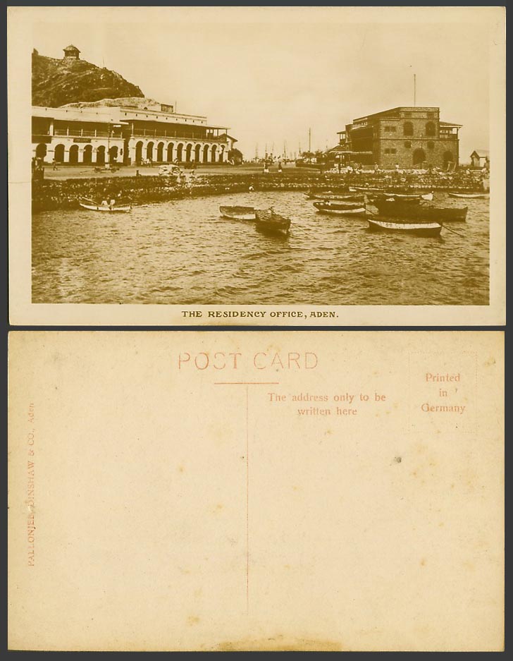 Aden The Residency Office, Harbour, Boats & Street Yemen Old Real Photo Postcard